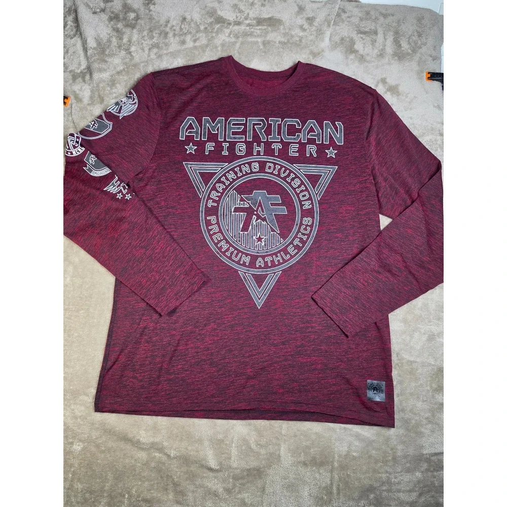 American Fighter Mens 2XL Long Sleeve Tee Burgundy Space Dye Buckle Exclusive